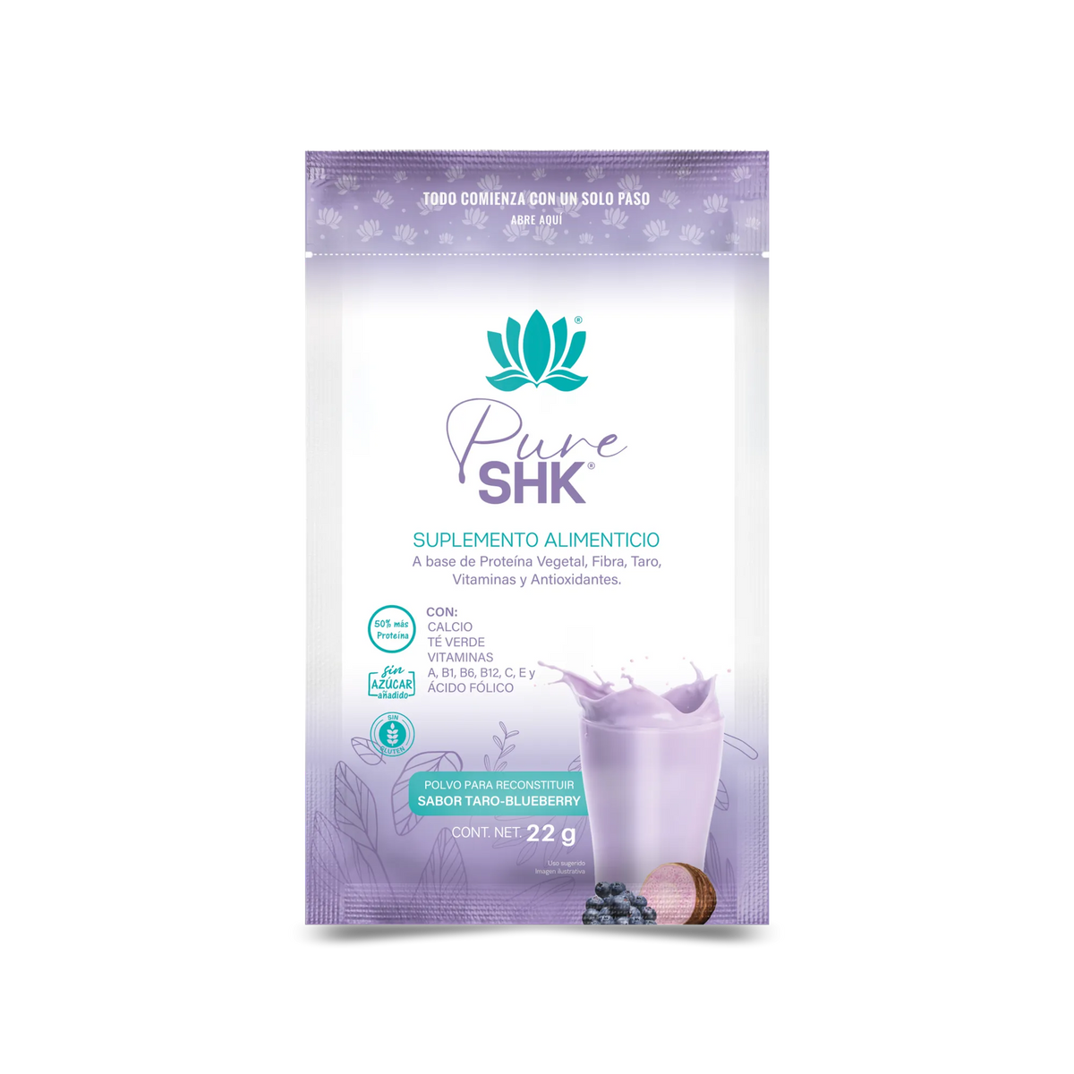 Muestra Pure SHK sabor taro blueberry